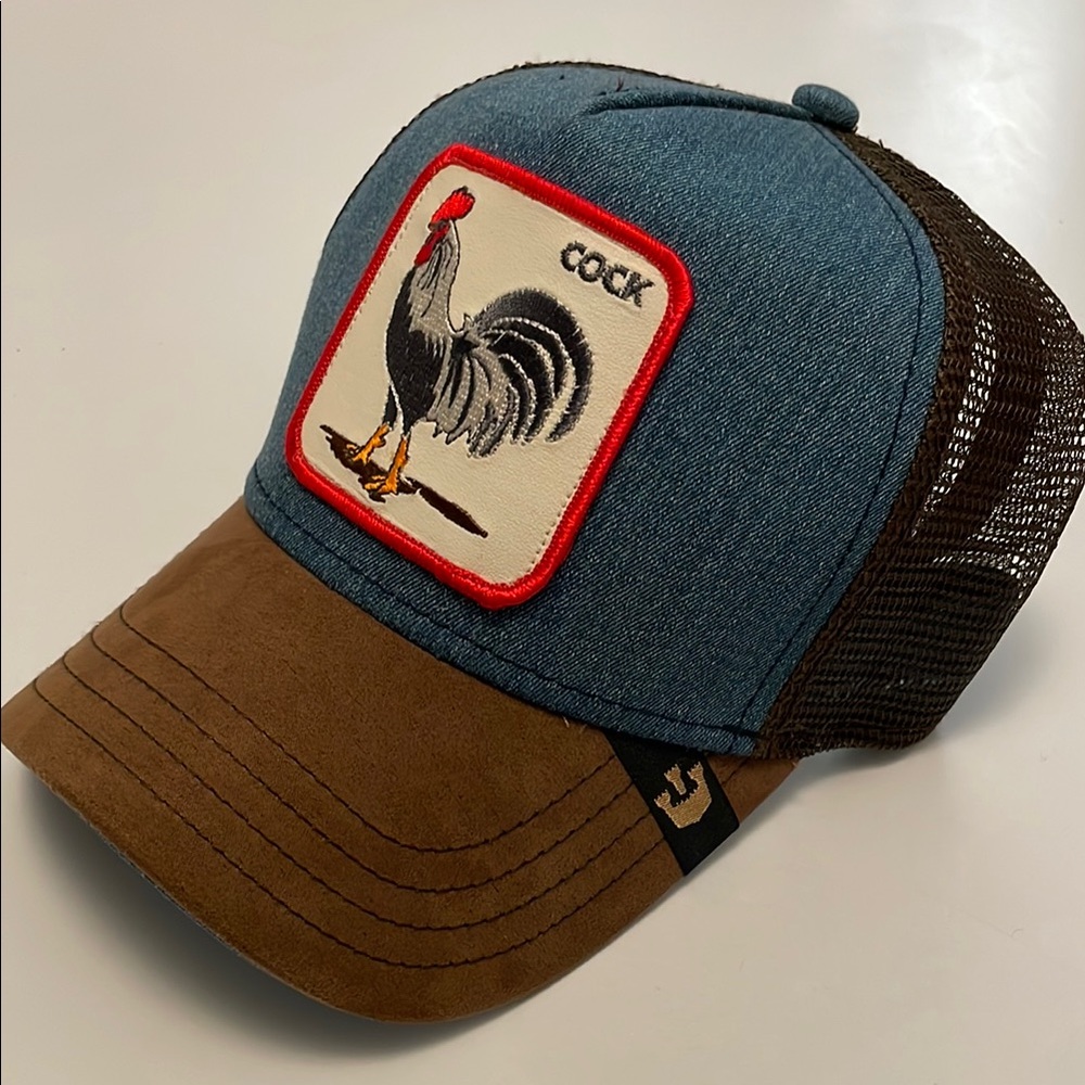 Goorin Bros Blue and Brown Rooster Trucker Hat